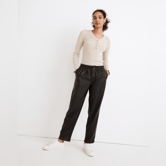 Madewell Pants - Madewell Vegan Leather Track Trousers in True Black - Size XS